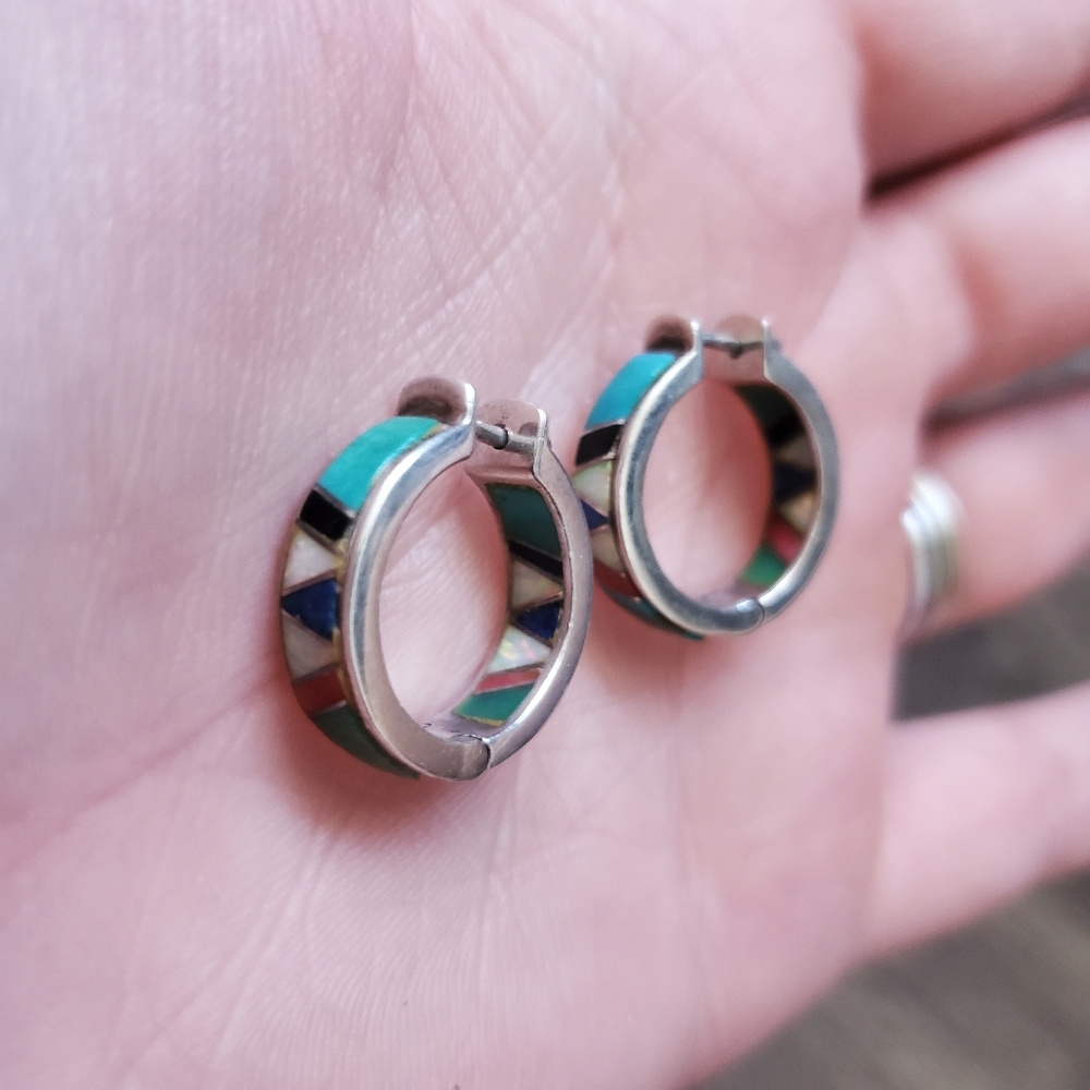 Pair of Sterling Navajo Style Hoop Earrings